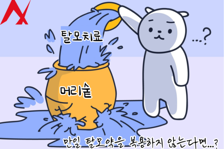 탈모 치료에서 탈모약 복용의 중요성을 설명하는 일러스트